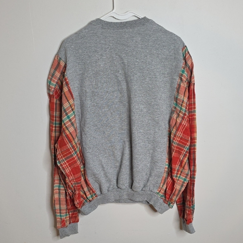 Disney Gray The Child Custom Sweatshirt with Plaid Sleeves Sz Medium OOAK Custom - Picture 7 of 7